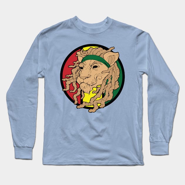 Rastafari Lion Reggae Lover Sticker Long Sleeve T-Shirt by Basic Lee